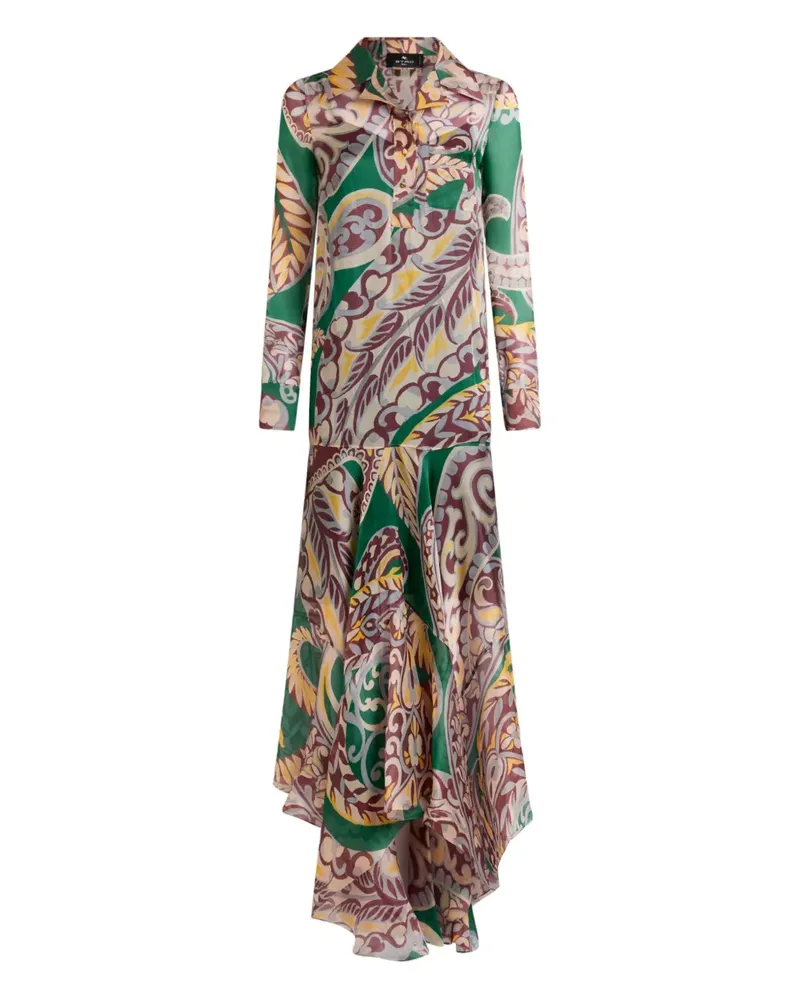 Etro Gerüschtes Kleid mit Paisley-Print - Grün Grün