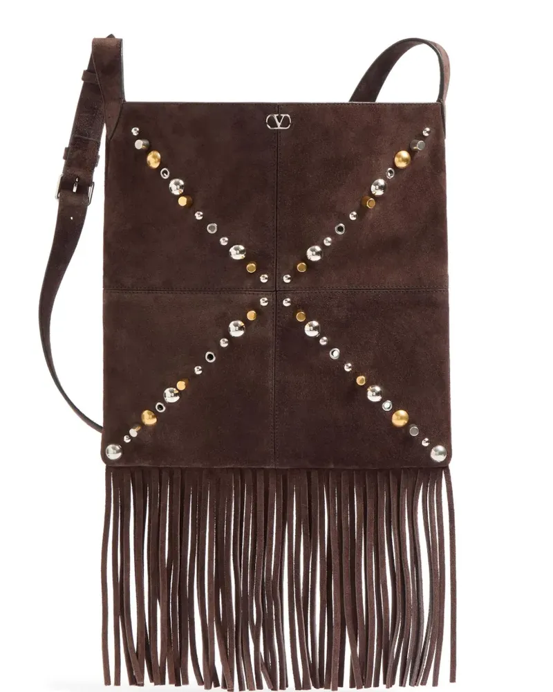 Valentino Garavani Kleine Nelcôte Schultertasche mit Fransendetail - Braun Braun