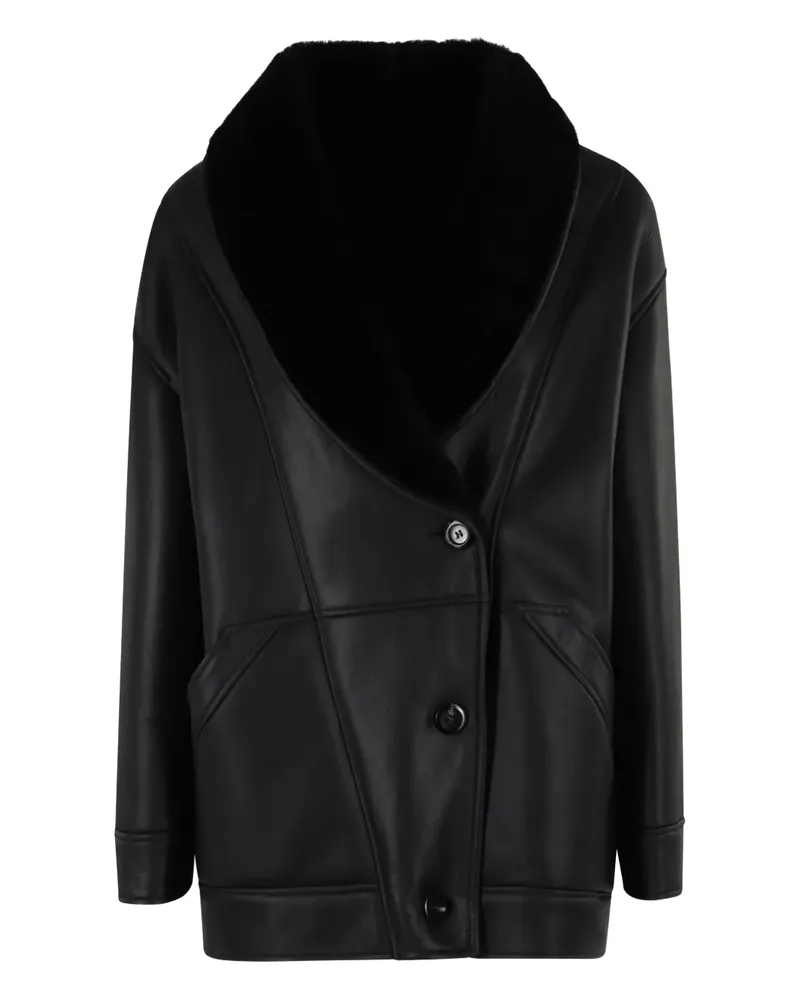 BLANCHA Lederjacke mit Shearling-Kragen - Schwarz Schwarz
