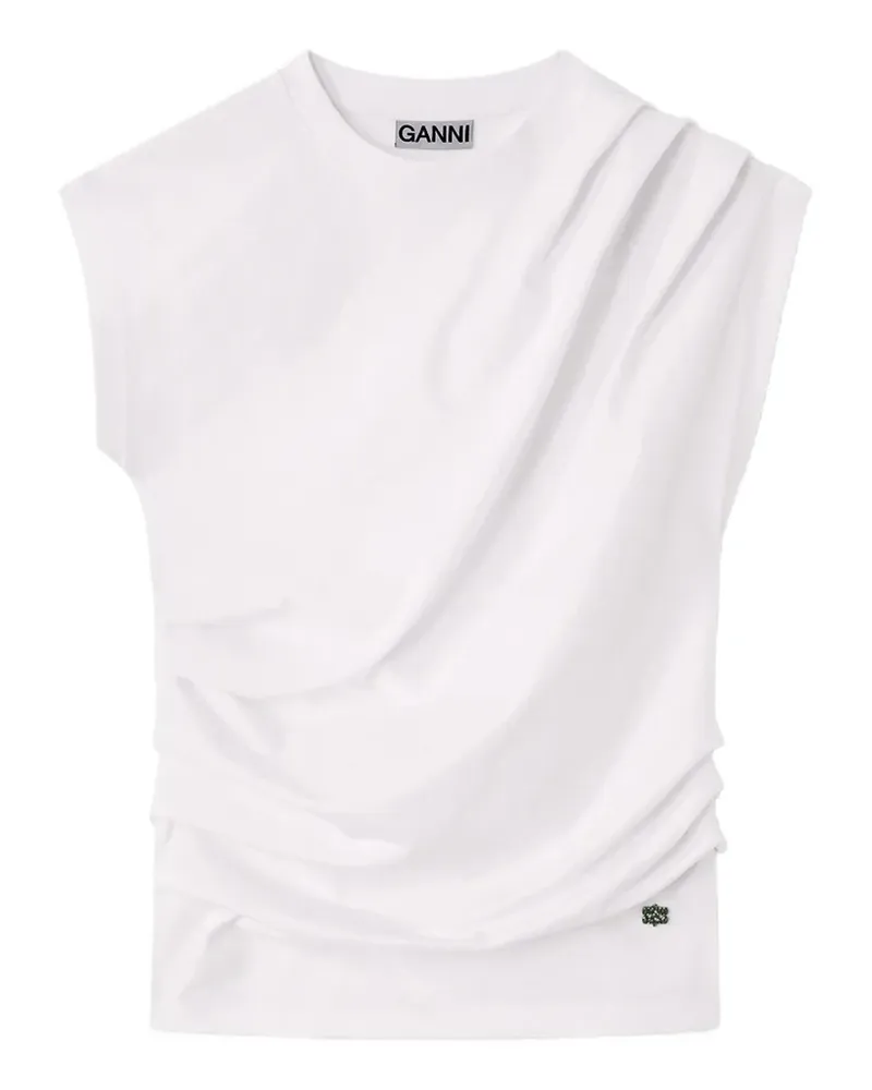 Ganni Drapiertes Top aus Jersey - Weiß Weiß