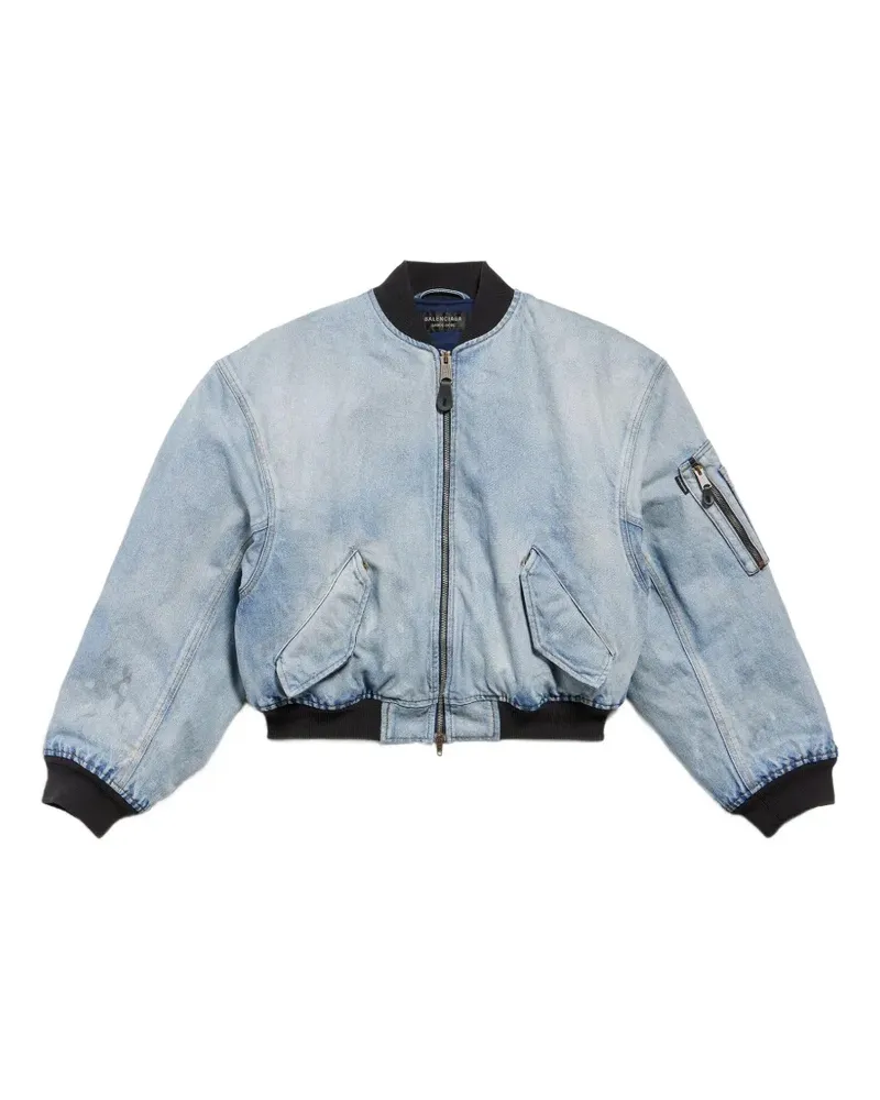 Balenciaga faded-effect denim bomber jacket - Blau Blau