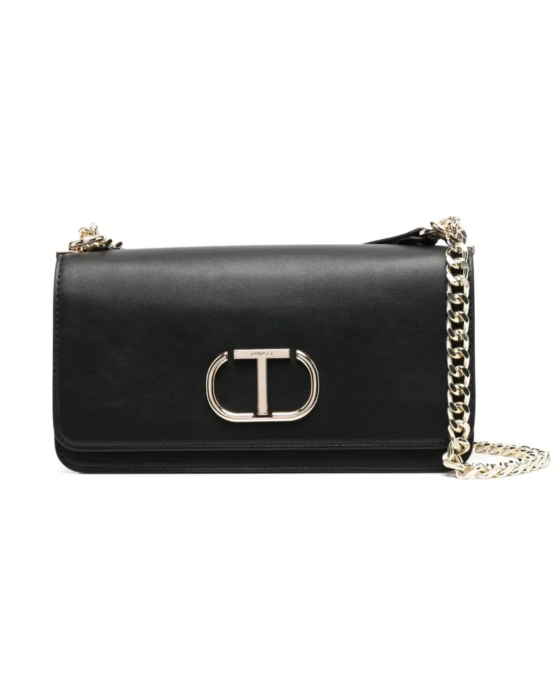 Twin-Set Schultertasche mit Logo-Schild - Schwarz Schwarz