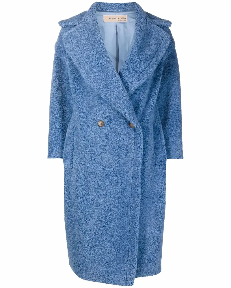 Blanca Doppelreihiger Teddy-Mantel - Blau Blau