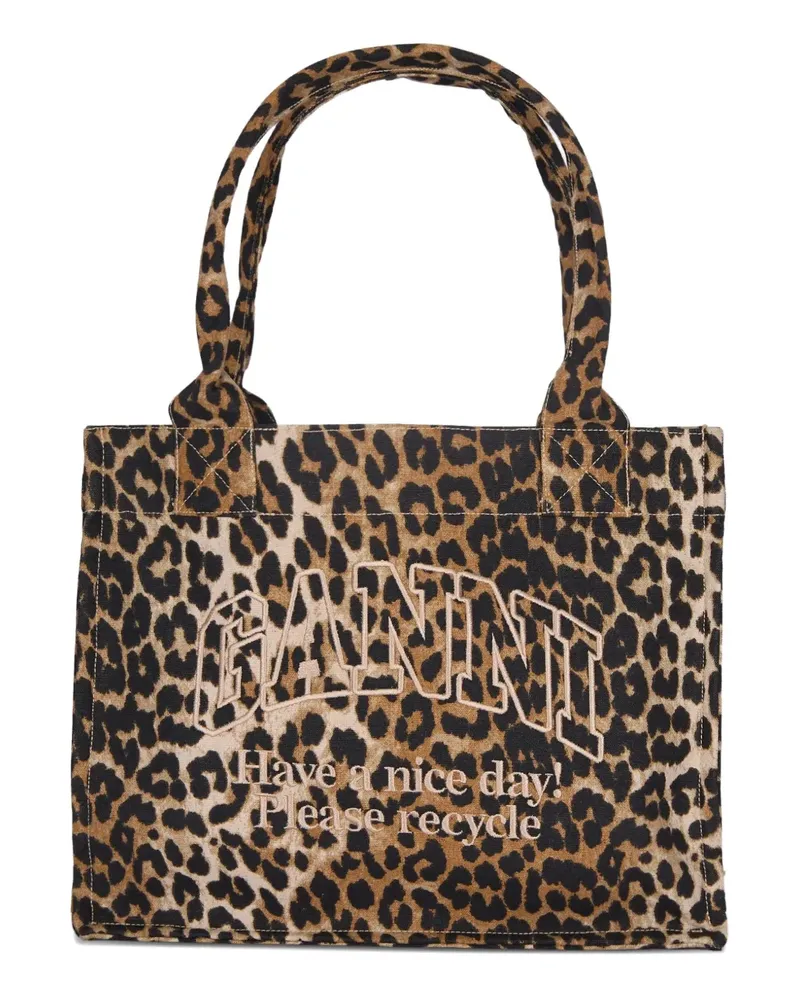 Ganni leopard-print tote bag - Braun Braun