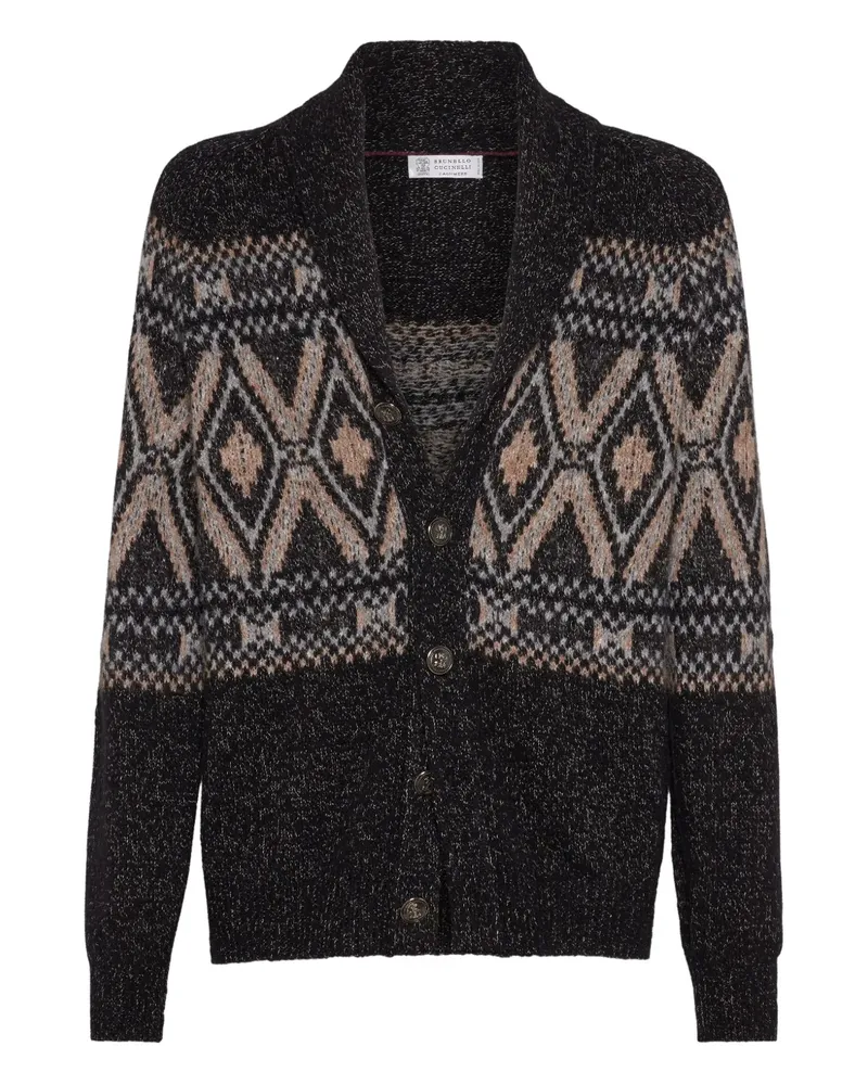 Brunello Cucinelli Gemusterter Cardigan mit Schalkragen - Schwarz Schwarz