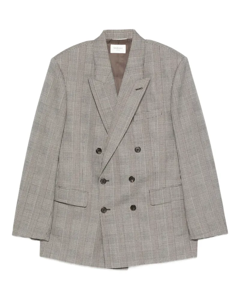 Saint Laurent Doppelreihiger Blazer mit Karomuster - Schwarz Schwarz