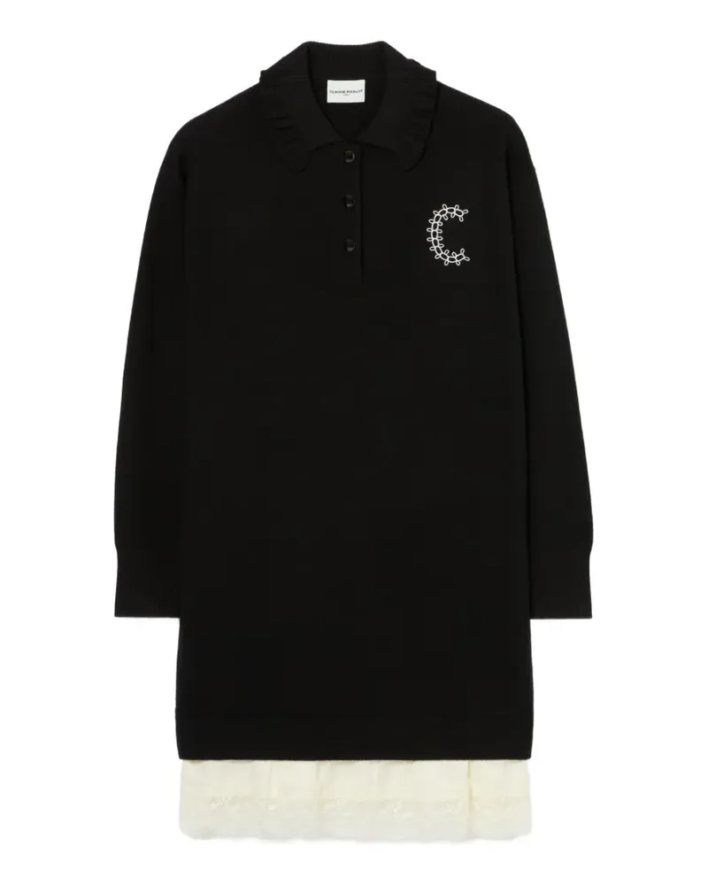 Claudie Pierlot Kleid aus Satin und Spitze - Schwarz Schwarz