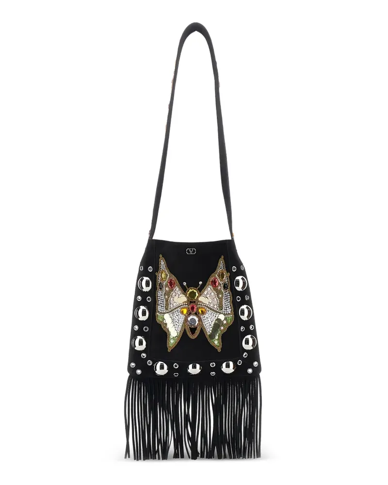 Valentino Garavani eyelet-embelishment fringed-hem shoulder bag - Schwarz Schwarz