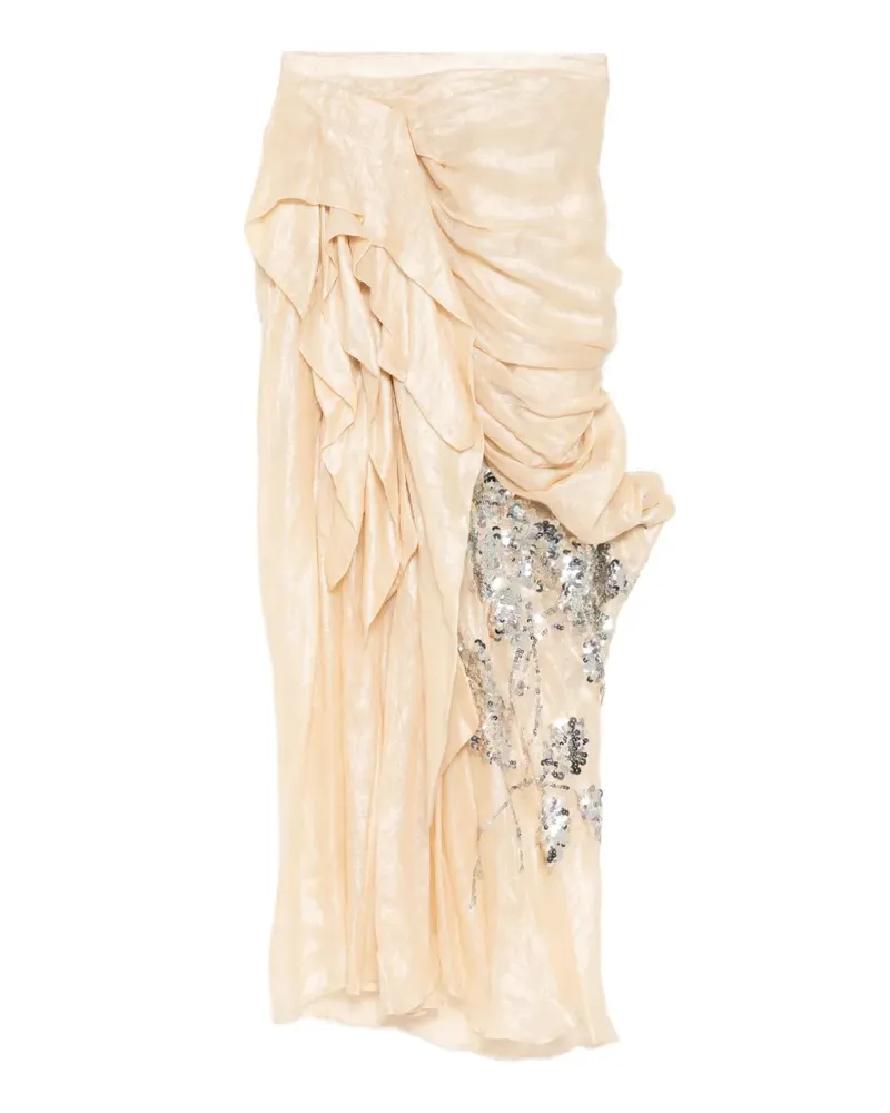 Biyan linen draped midi skirt - Nude Nude