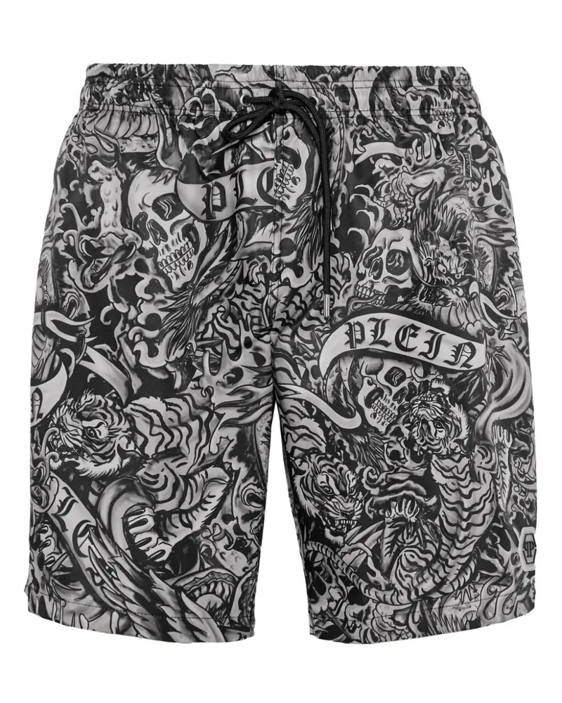 Philipp Plein Badeshorts mit Tattoo-Print Schwarz