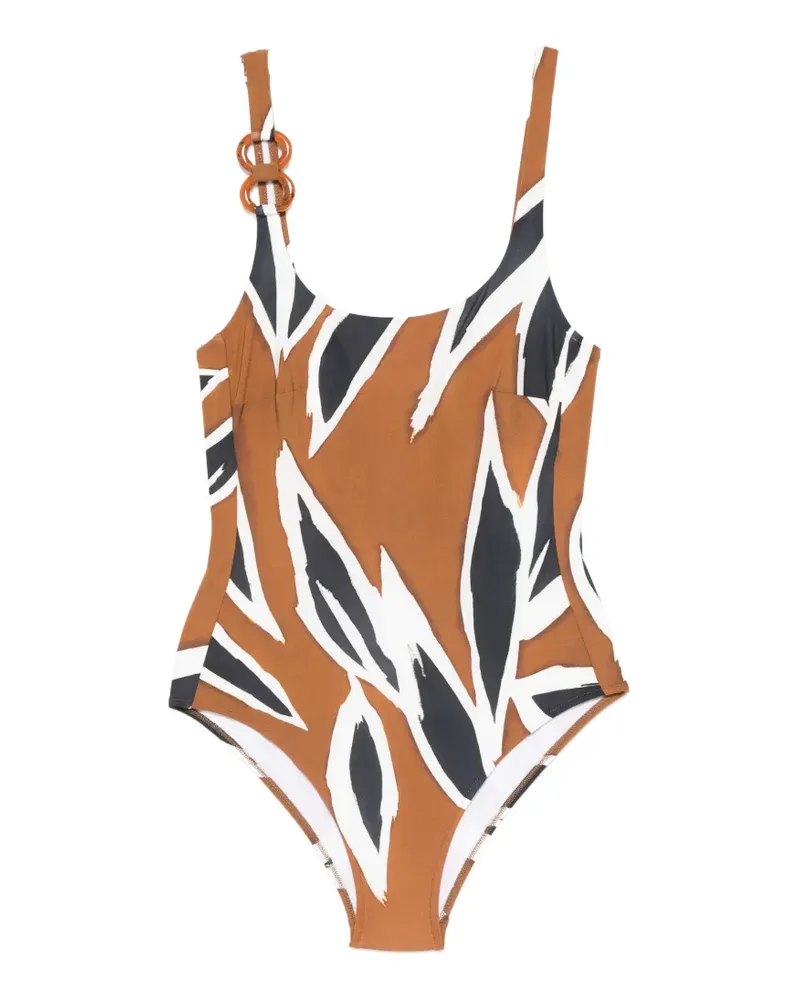 Maryan Mehlhorn leaf-print swimsuit - Braun Braun
