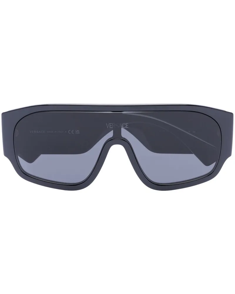 Versace 90s Sonnenbrille im Visier-Design - Schwarz Schwarz