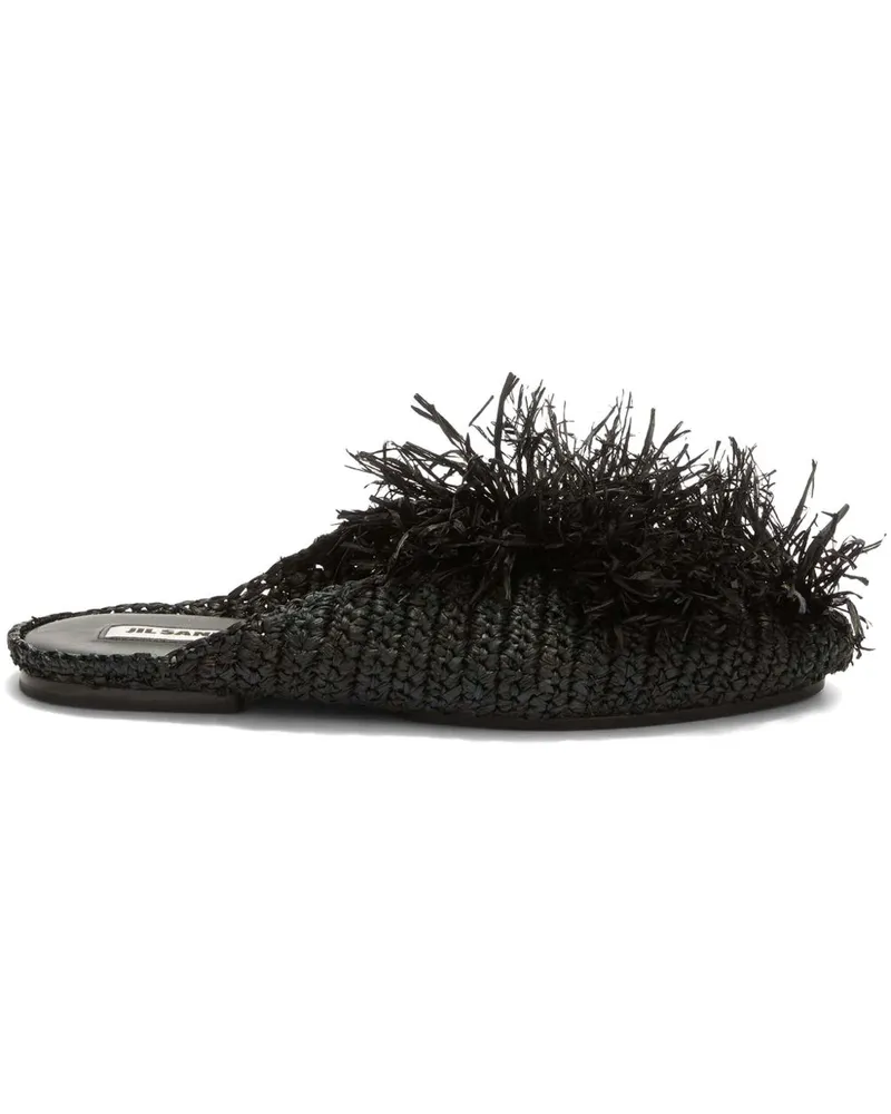 Jil Sander Slipper mit Strohverzierung - Schwarz Schwarz