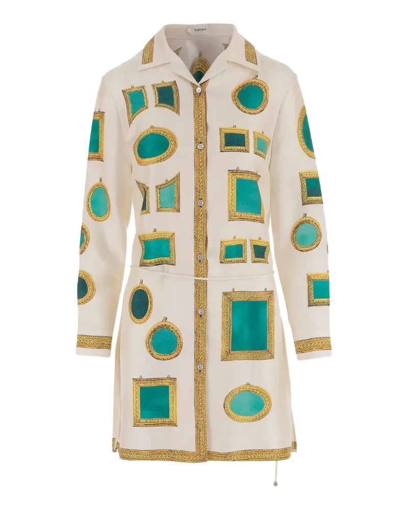 Versace graphic-print button-down mini shirt dress - Nude Nude