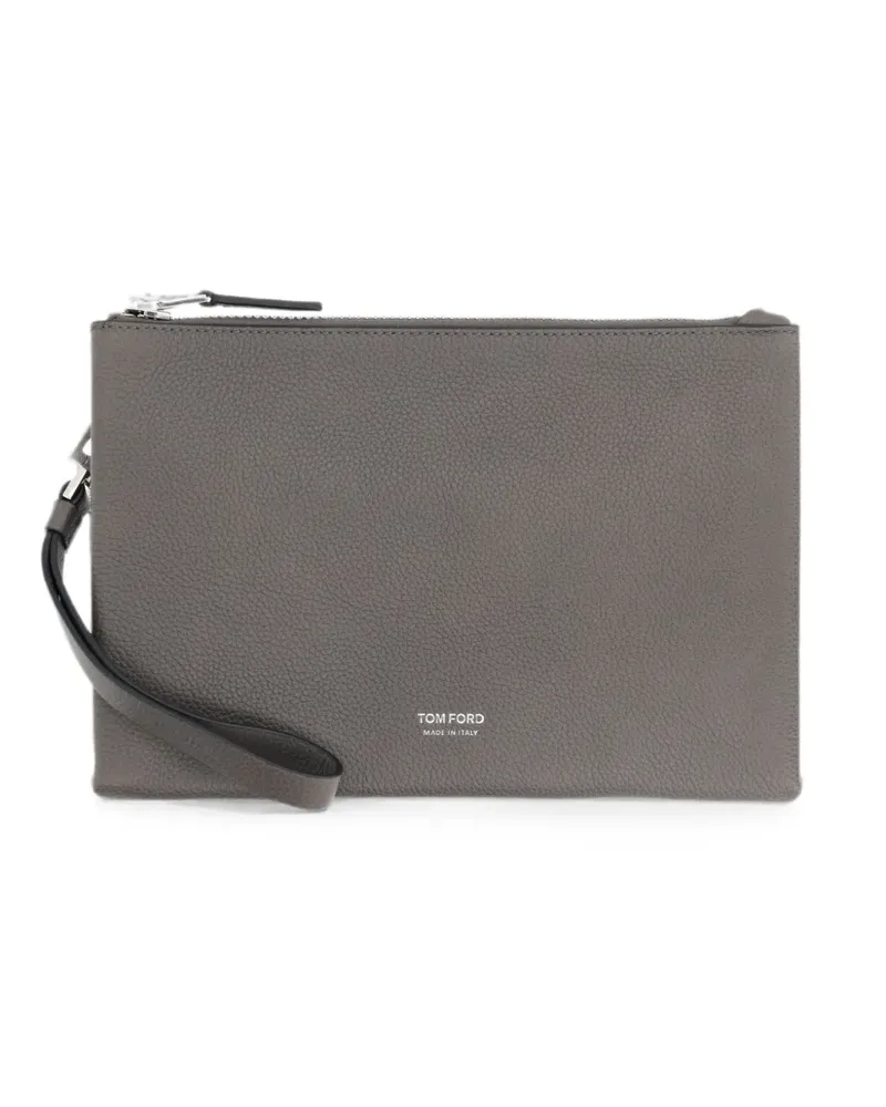 Tom Ford Clutch aus gekörntem Leder - Grau Grau