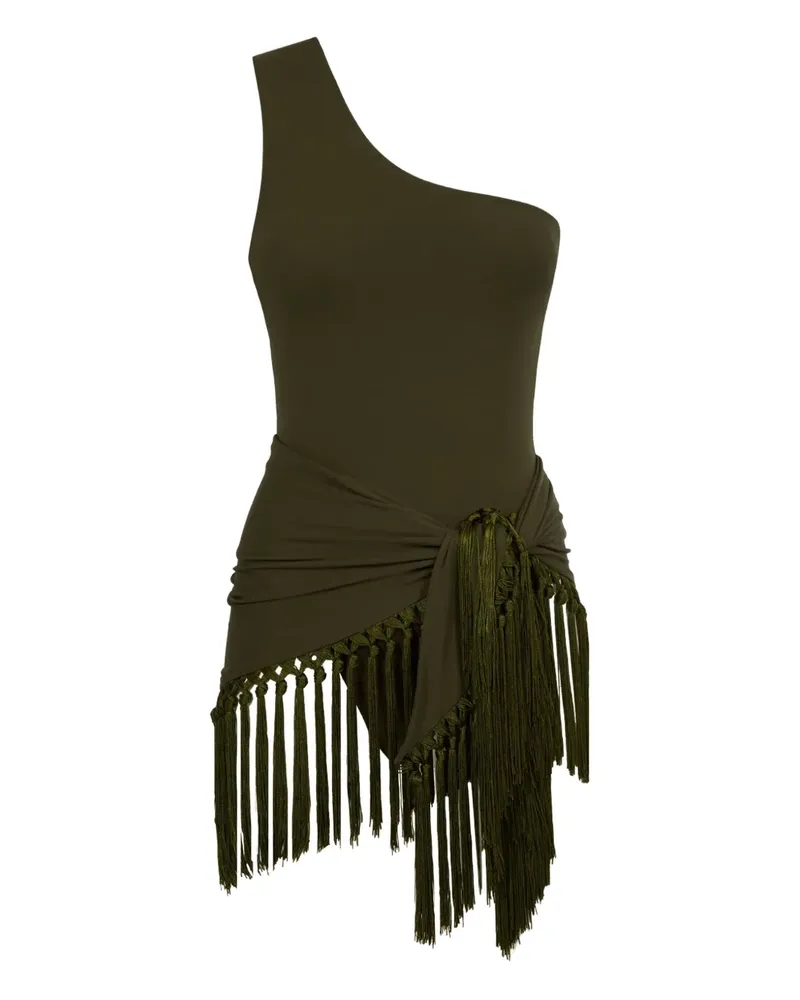 Taller Marmo Yacare One-Shoulder-Badeanzug mit Fransen - Grün Grün