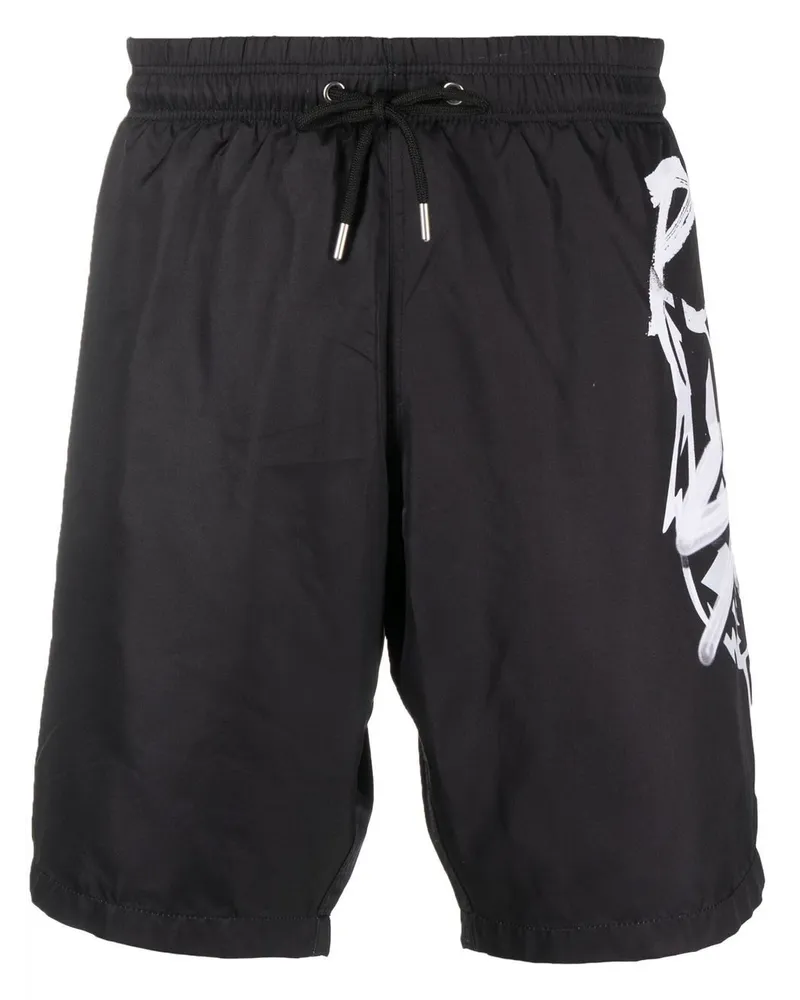 Philipp Plein Badehose mit Logo-Print - Schwarz Schwarz