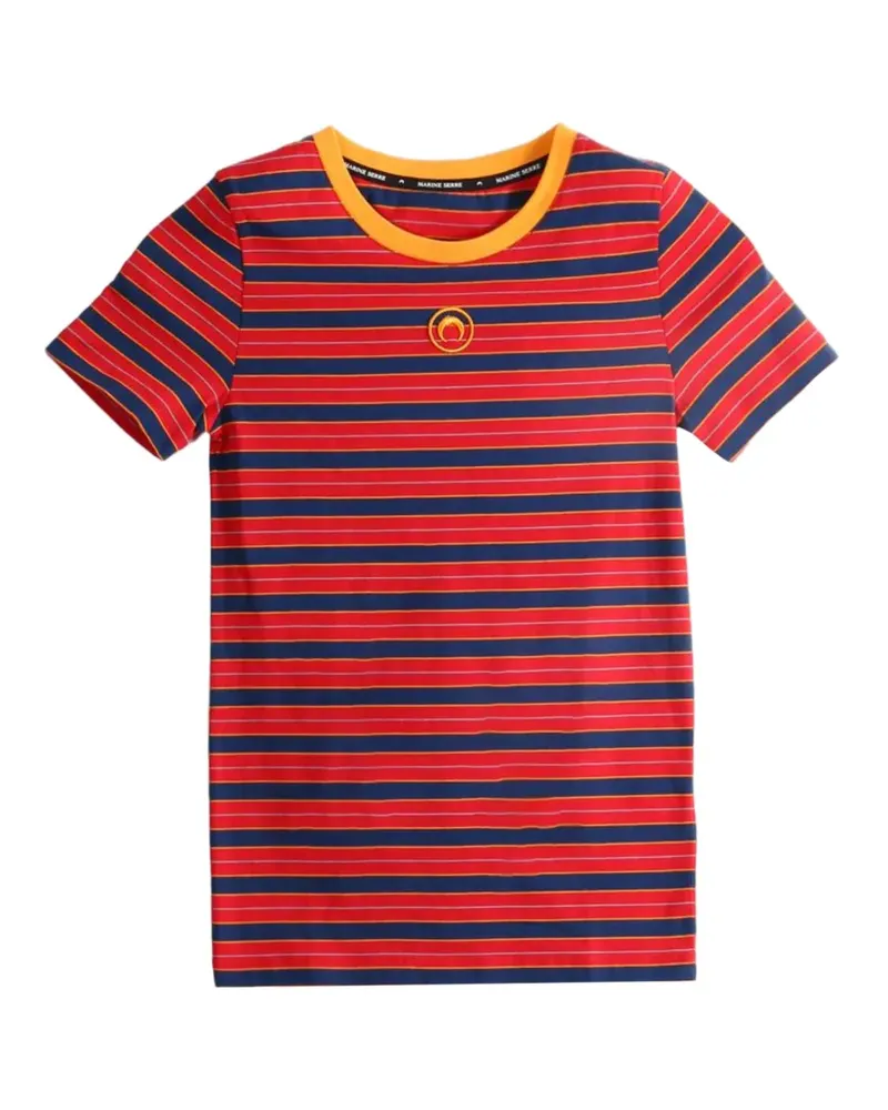 Marine Serre Deadstock Moon striped logo-embroidered T-shirt - Rot Rot