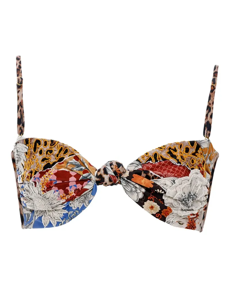 AGUA BENDITA Bikinioberteil im Patchwork-Look mit Knoten - Braun Braun