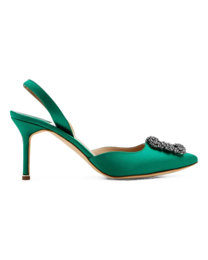 Manolo Blahnik Hangisli crystal-buckle slingback pumps - Grün Grün