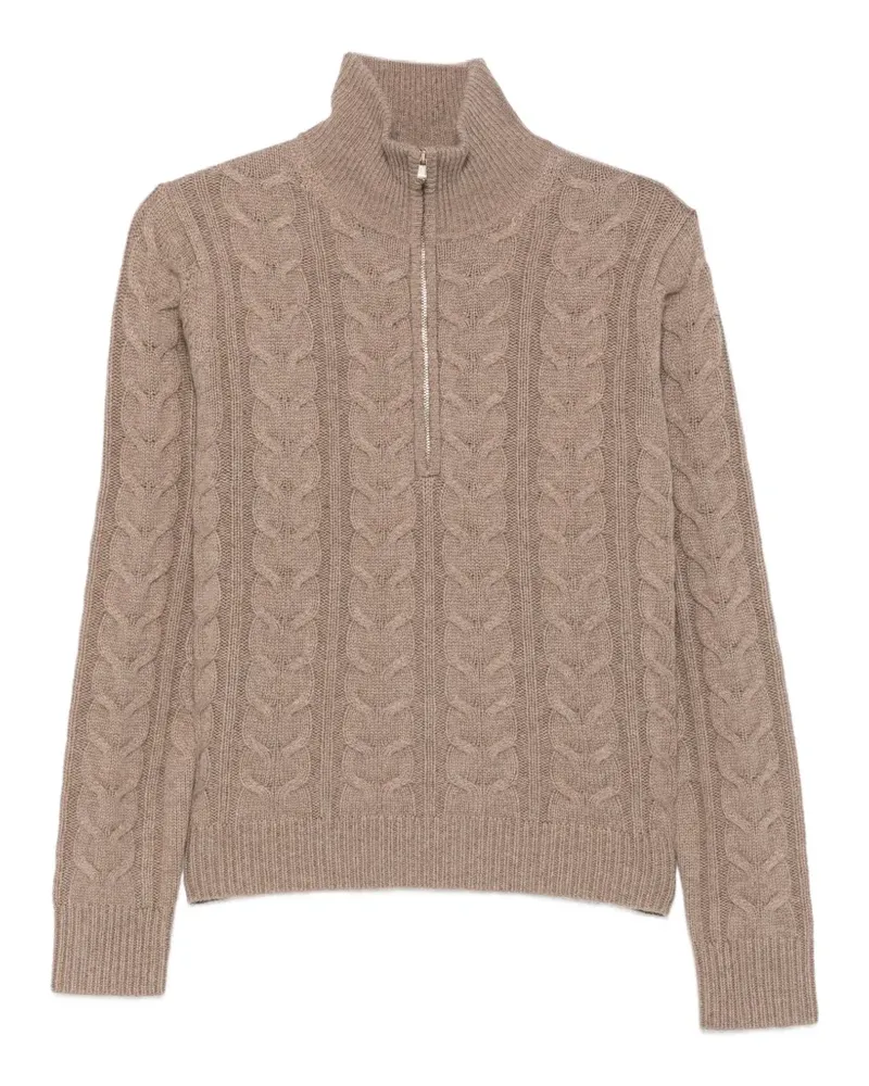 Max Mara Pullover mit Zopfmuster und Viertelreißverschluss - Nude Nude