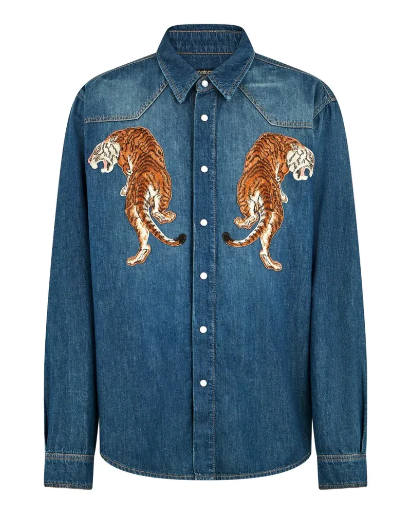 Roberto Cavalli tiger-appliqué shirt - Blau Blau