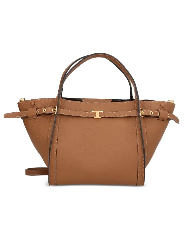 TOD'S Kleine T Signature Shopping Bag aus Leder - Braun Braun