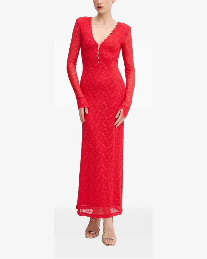 Bardot Zenia lace-overlay V-neck midi dress - Rot Rot