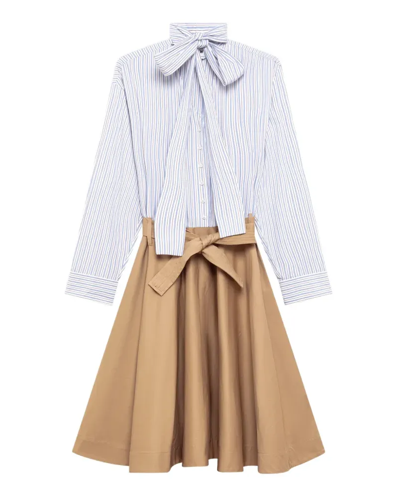 MSGM Gestreiftes Midikleid mit Schleifenkragen - Nude Nude