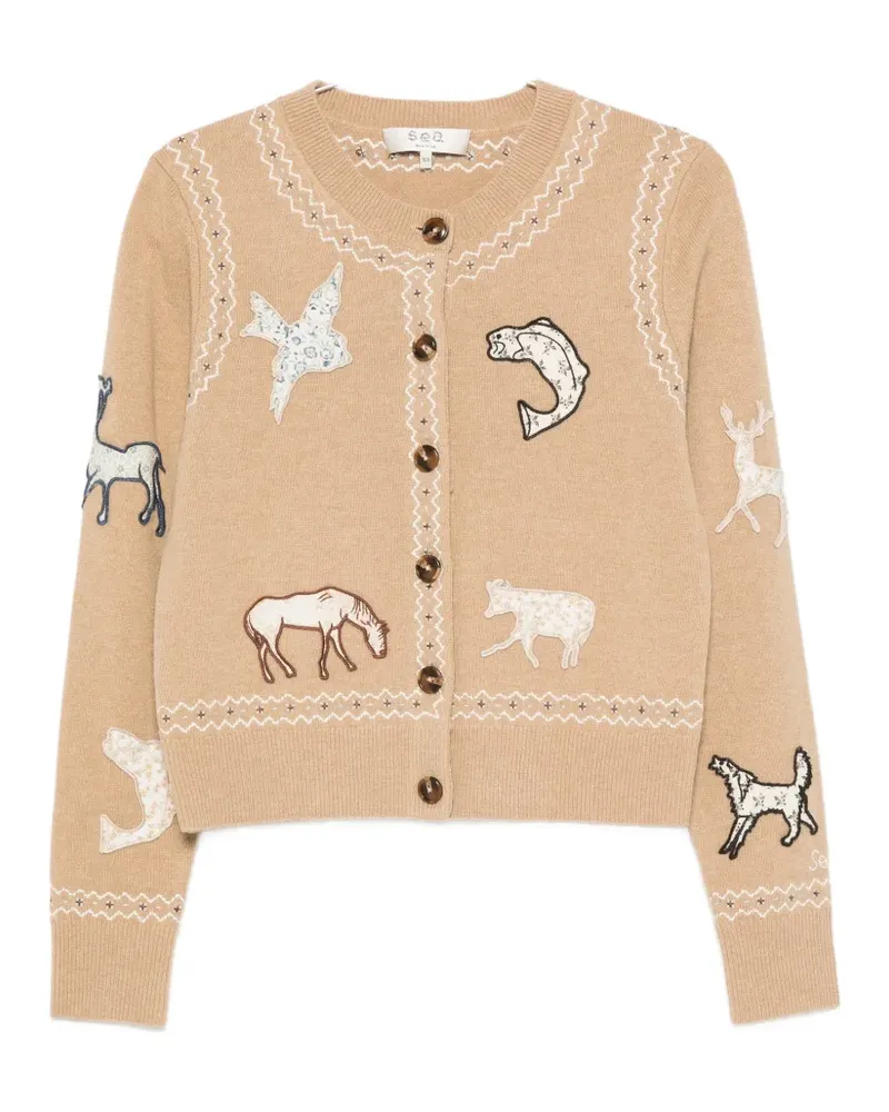 Sea Winslow animal-patch cardigan - Nude Nude