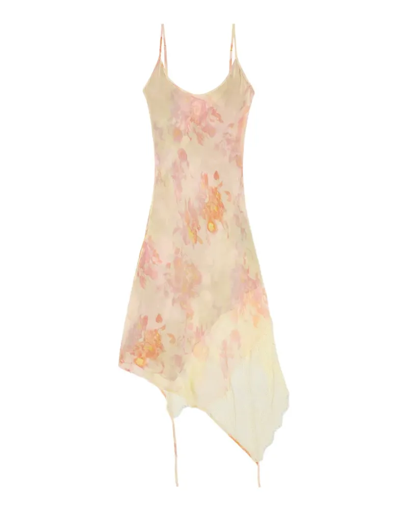 Diesel floral-print lace-trim midi dress - Gelb Gelb