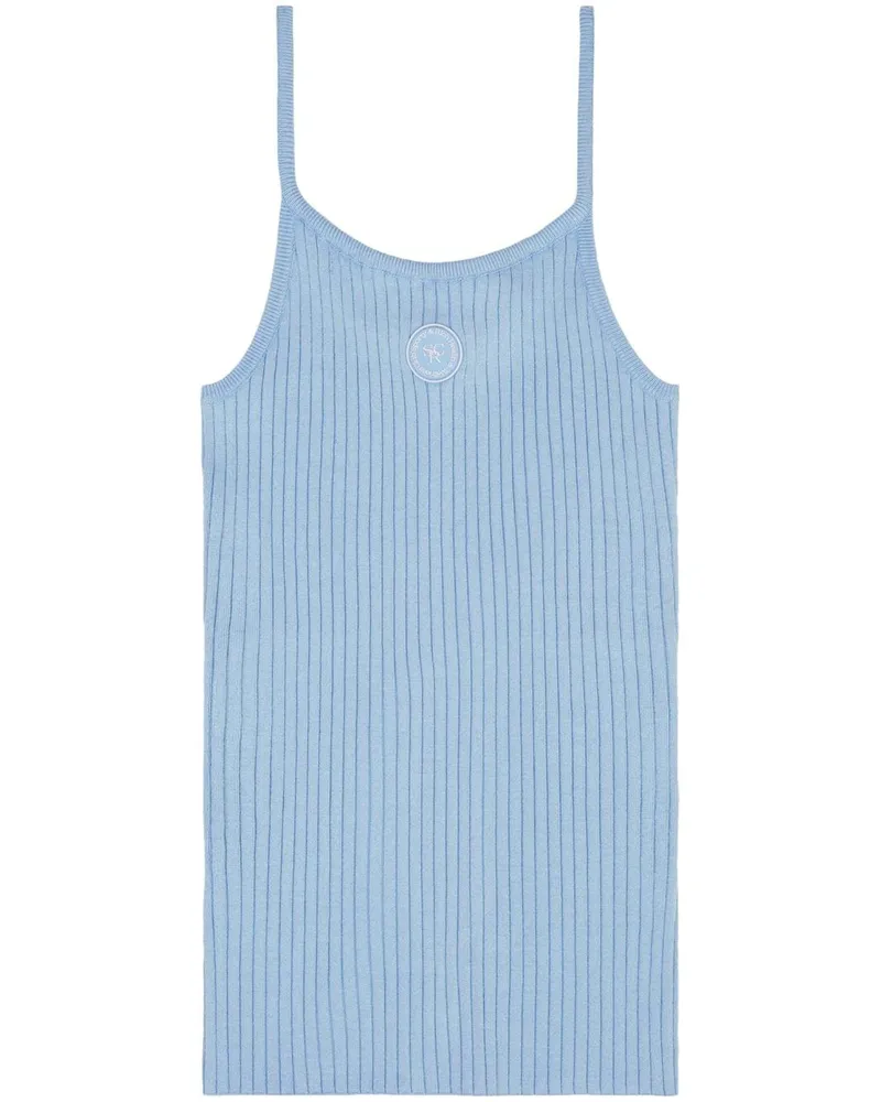 SPORTY & RICH Geripptes Top mit Logo-Patch - Blau Blau