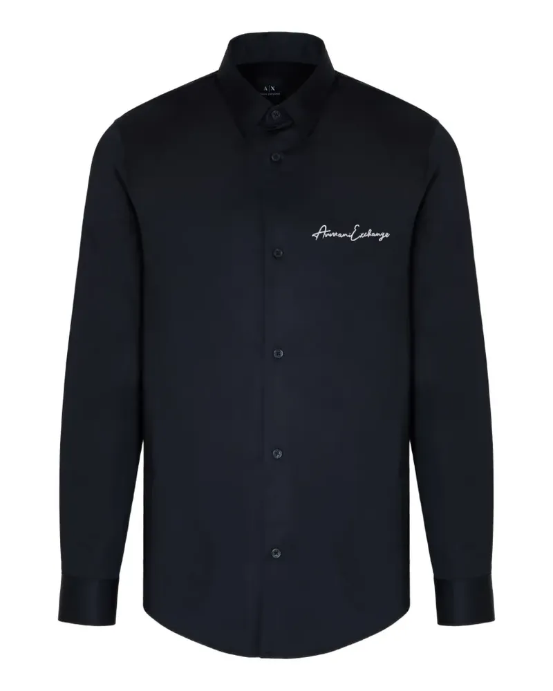 Armani Exchange Hemd mit Logo-Stickerei - Schwarz Schwarz