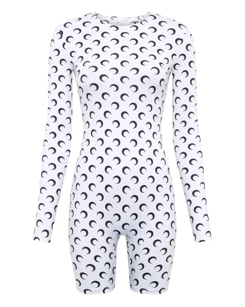 Marine Serre Langärmeliger Playsuit mit Mond-Print - Weiß Weiß
