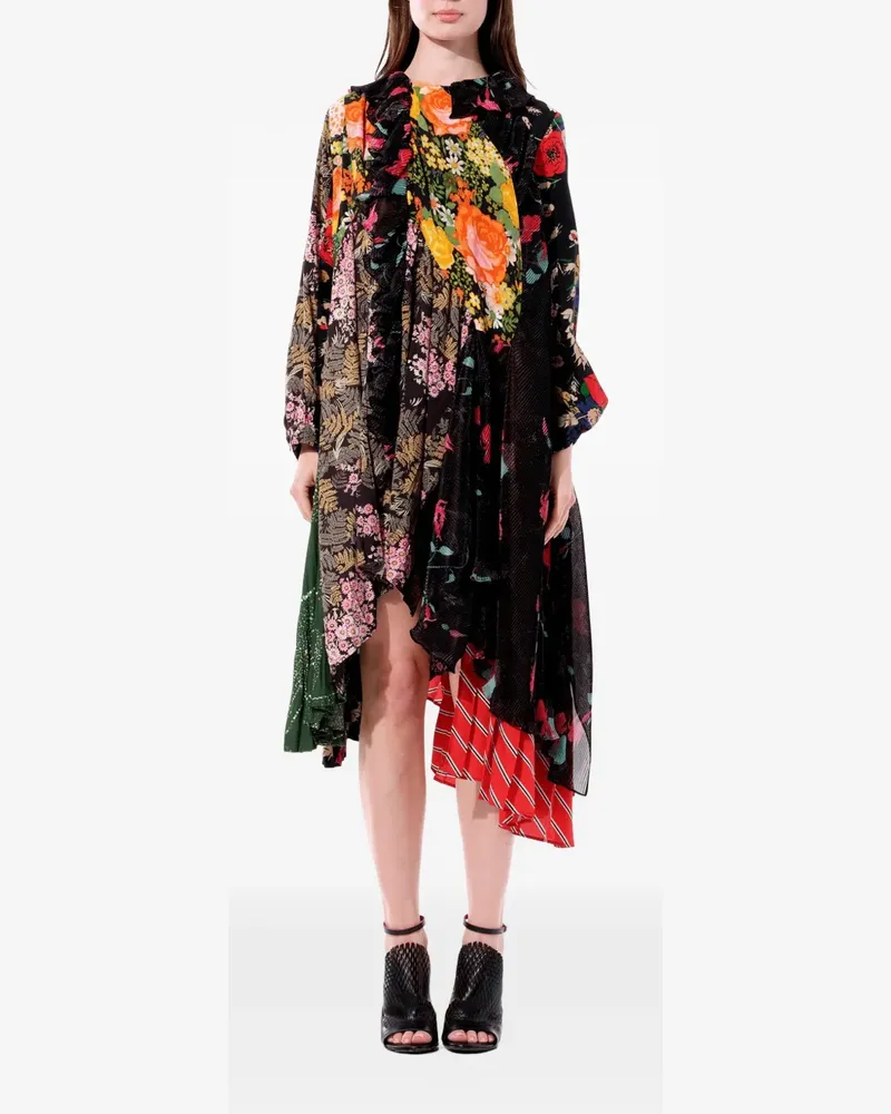 Balenciaga Gerüschtes Kleid mit Blumenprint - Schwarz Schwarz