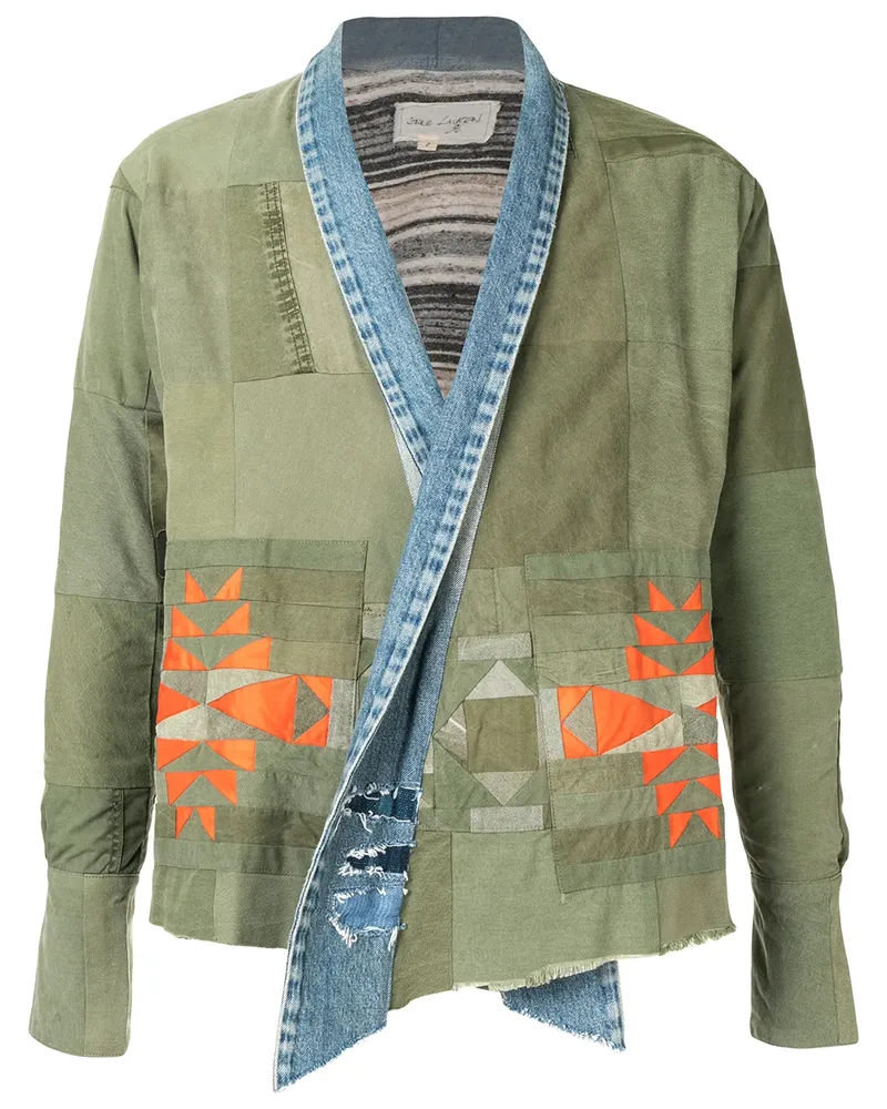 Greg Lauren Patchwork-Jacke mit Schalrevers - Grün Grün