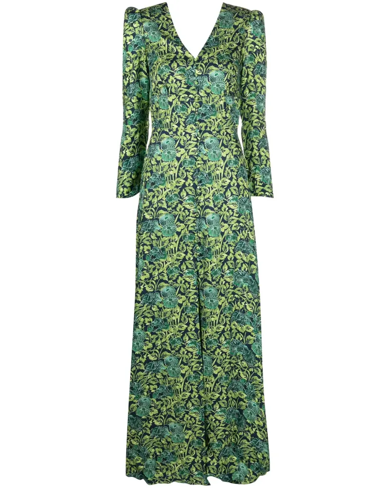Saloni Margot Seidenkleid mit V-Ausschnitt - Blau Blau