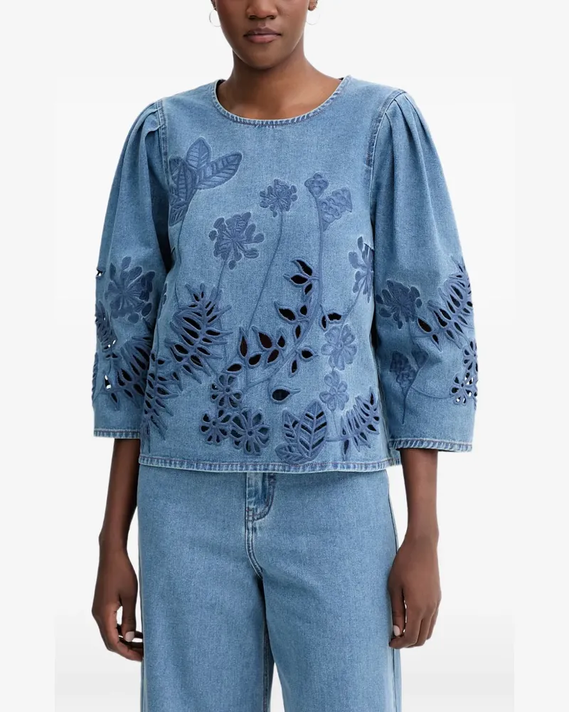 MUNTHE Bestickte Bramble Jeans-Bluse mit Cut-Out - Blau Blau