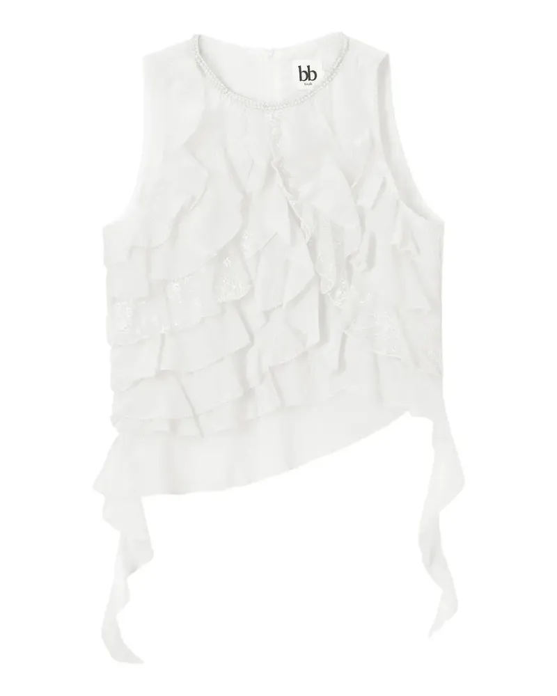b+ab ruffled lace-trim blouse - Weiß Weiß