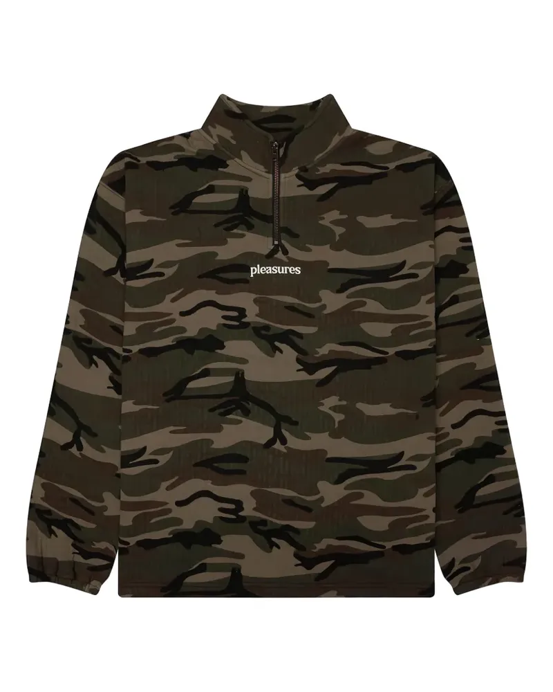 PLEASURES Strukturiertes Sweatshirt mit Camouflage-Print und kurzem Reißverschluss - Grün Grün
