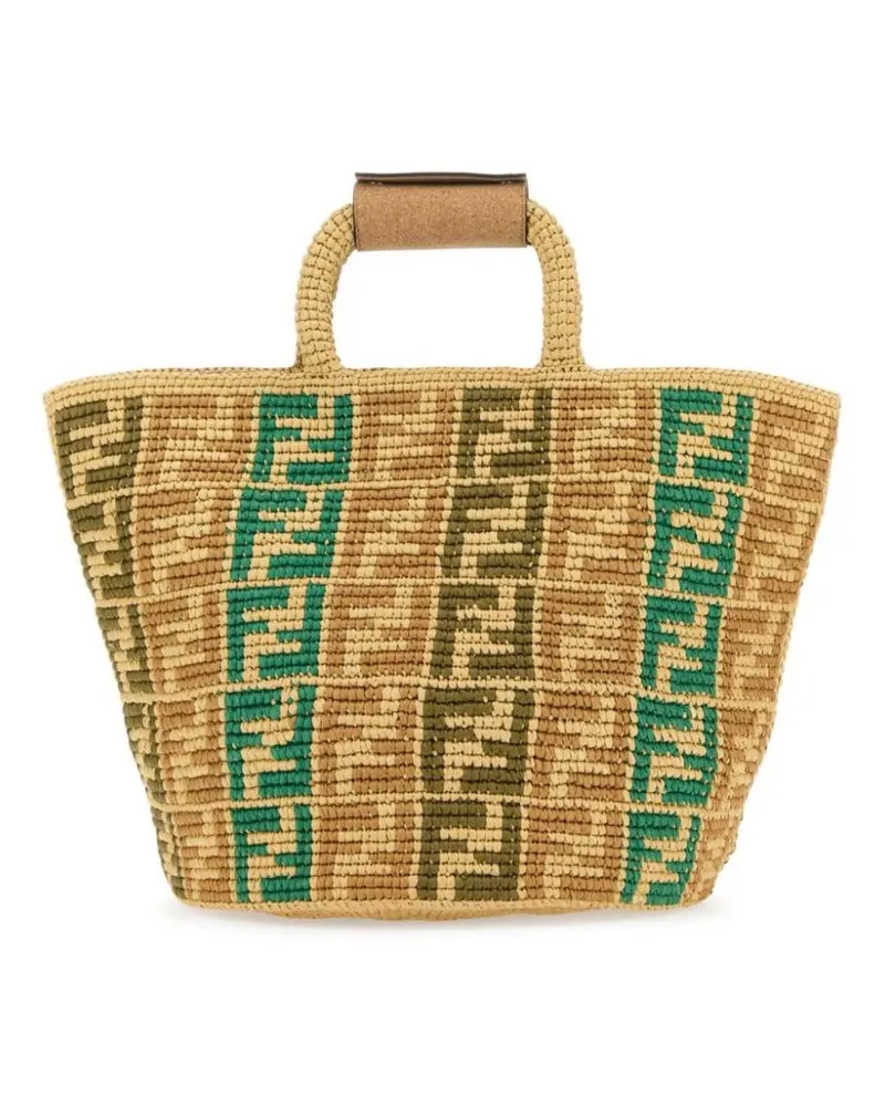 Fendi Tote Bag aus geflochtenem Raffiabast mit FF - Nude Nude