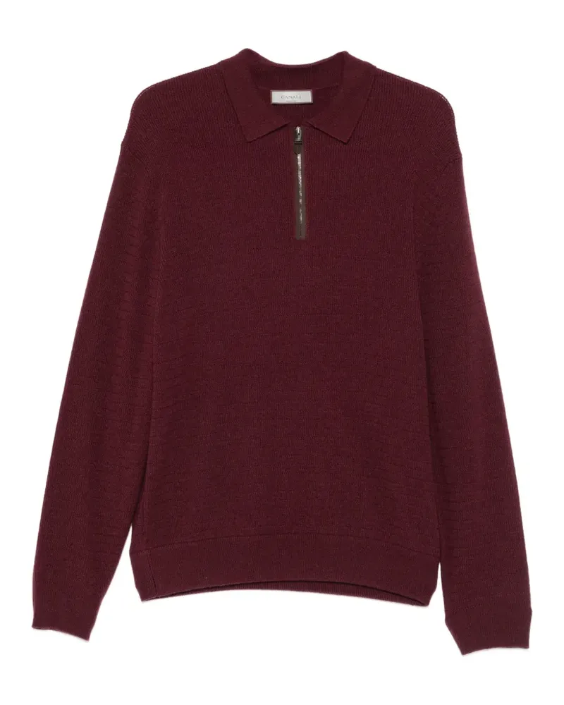 Canali Strukturierter Pullover mit kurzem Reißverschluss - Rot Rot