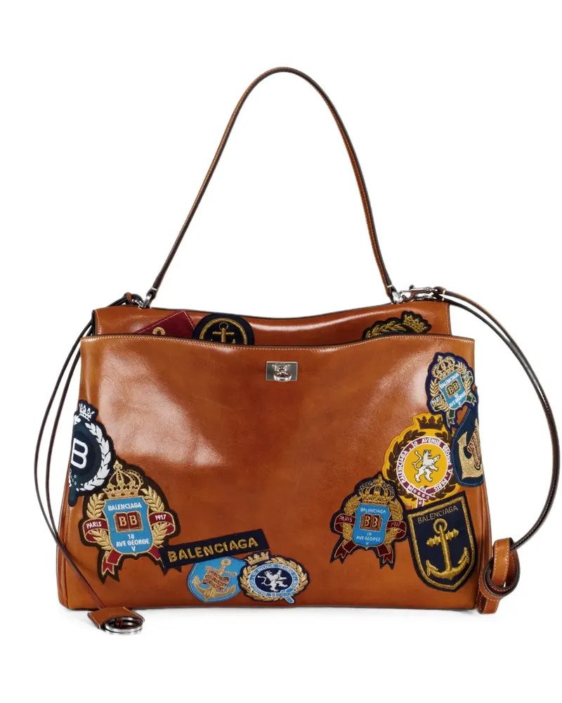 Balenciaga large patch-embellished messenger bag - Braun Braun