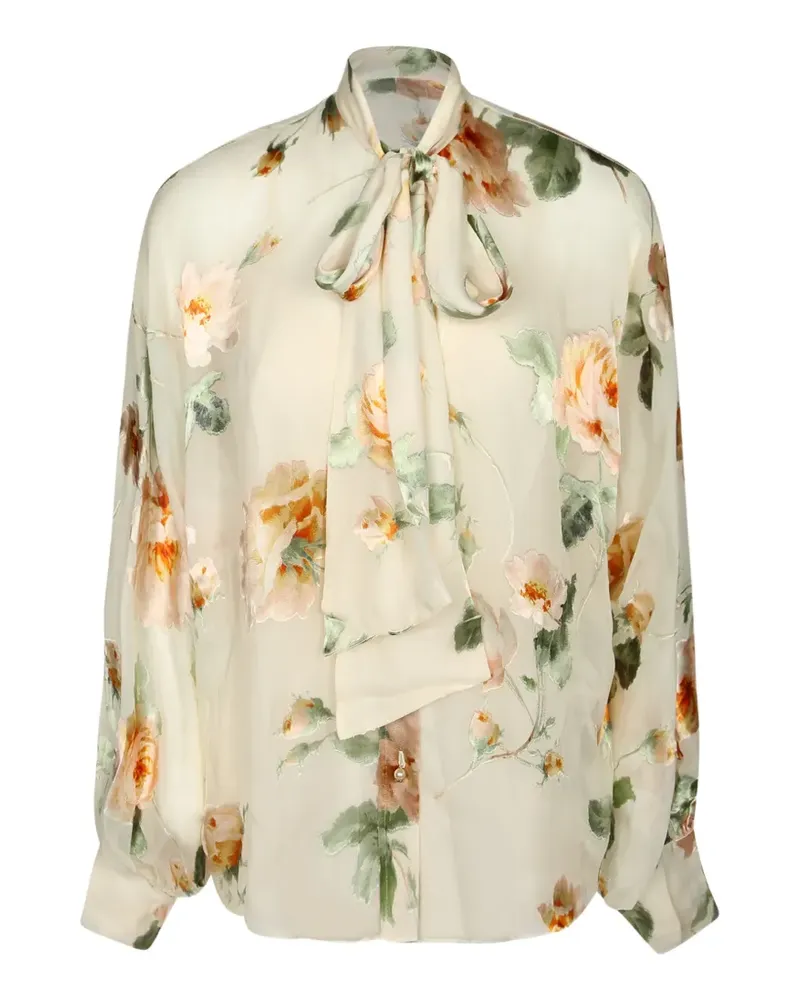 Zimmermann Carousel Burnout Schluppenbluse mit Blumenprint - Nude Nude
