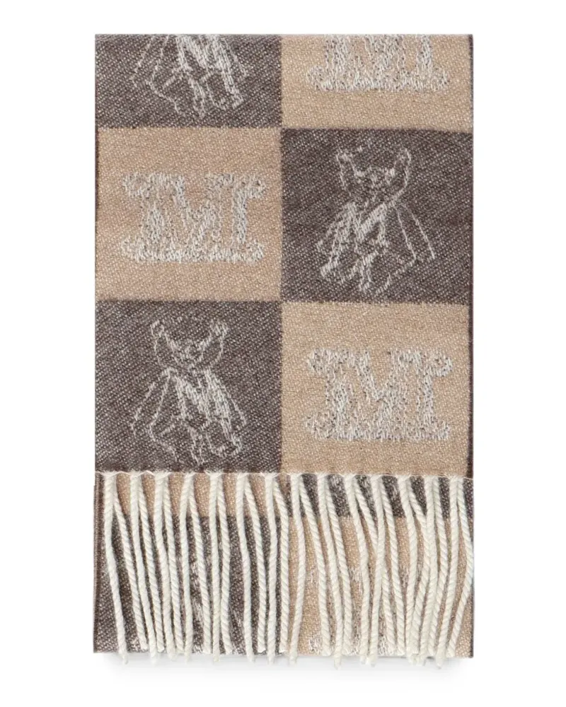 Max Mara monogram-jacquard fringed scarf - Braun Braun