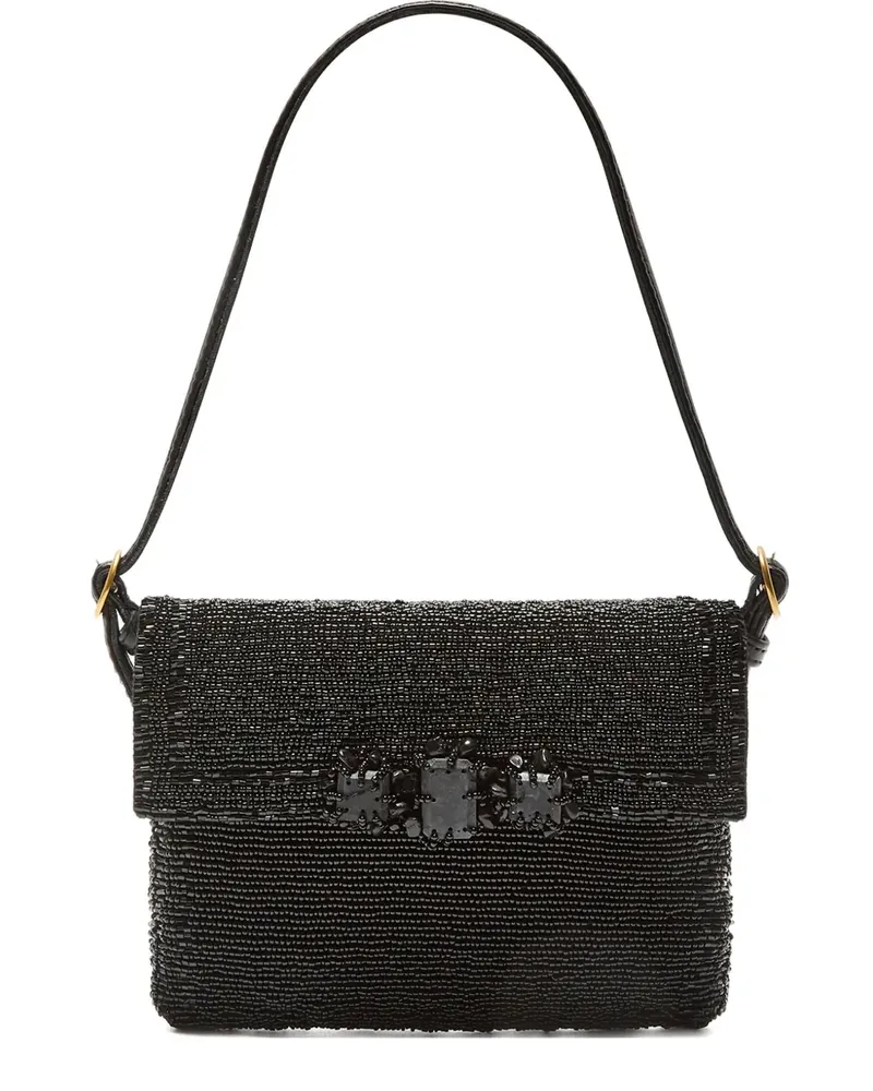 Maliparmi Schultertasche mit perlenverzierter Klappe - Schwarz Schwarz