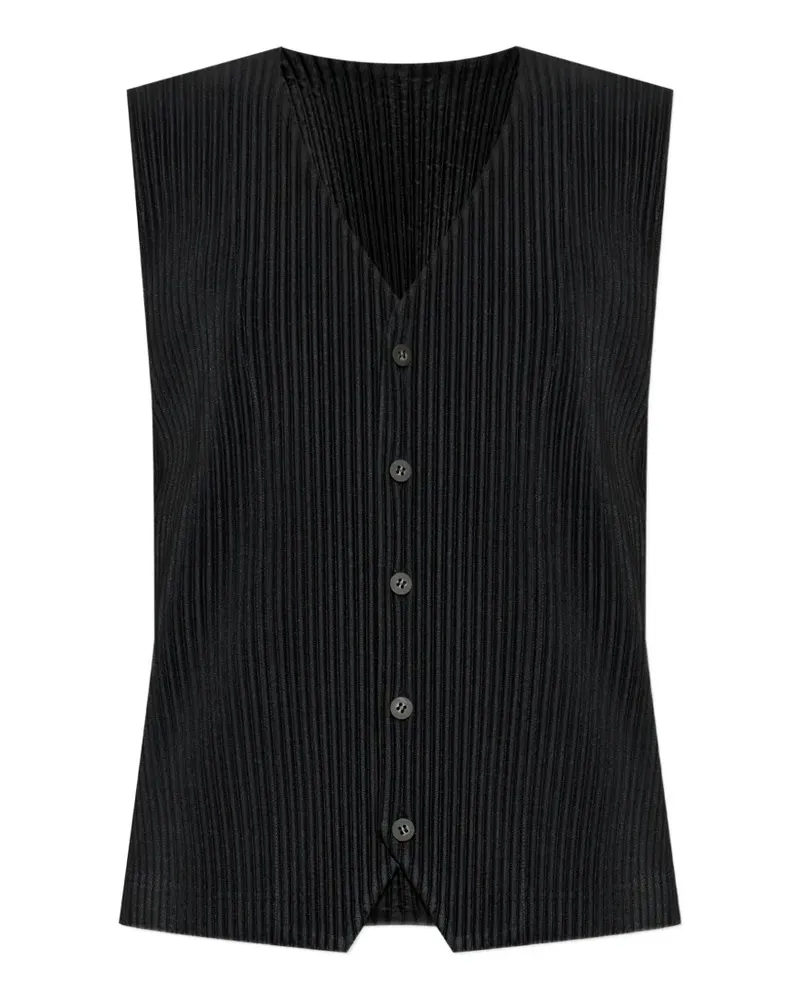 Issey Miyake pleated V-neck waistcoat - Schwarz Schwarz