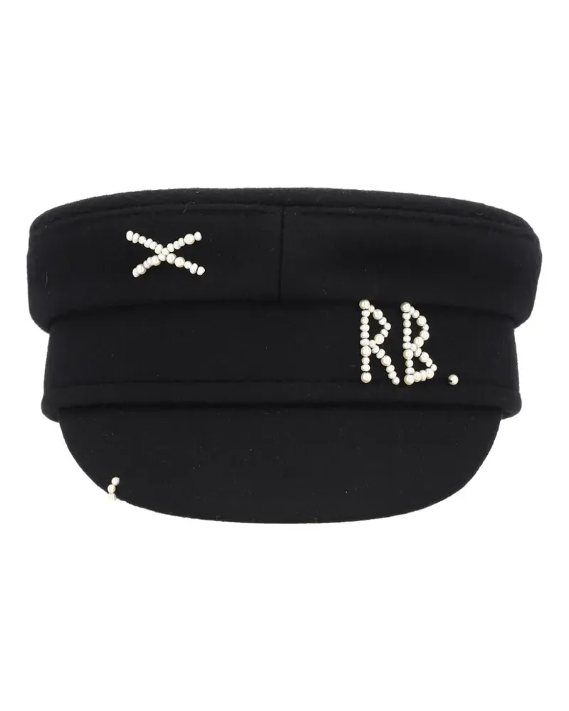 RUSLAN BAGINSKIY Baskenmütze mit Perlen - Schwarz Schwarz