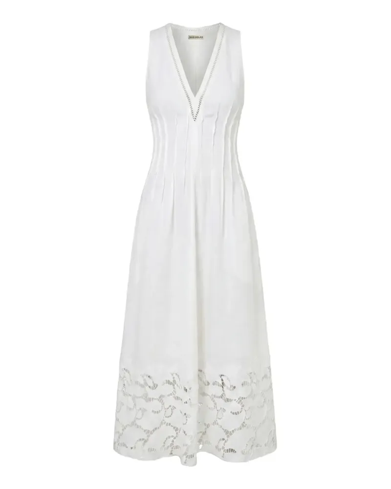 NICHOLAS Stina broderie-trim sleeveless midi dress - Weiß Weiß