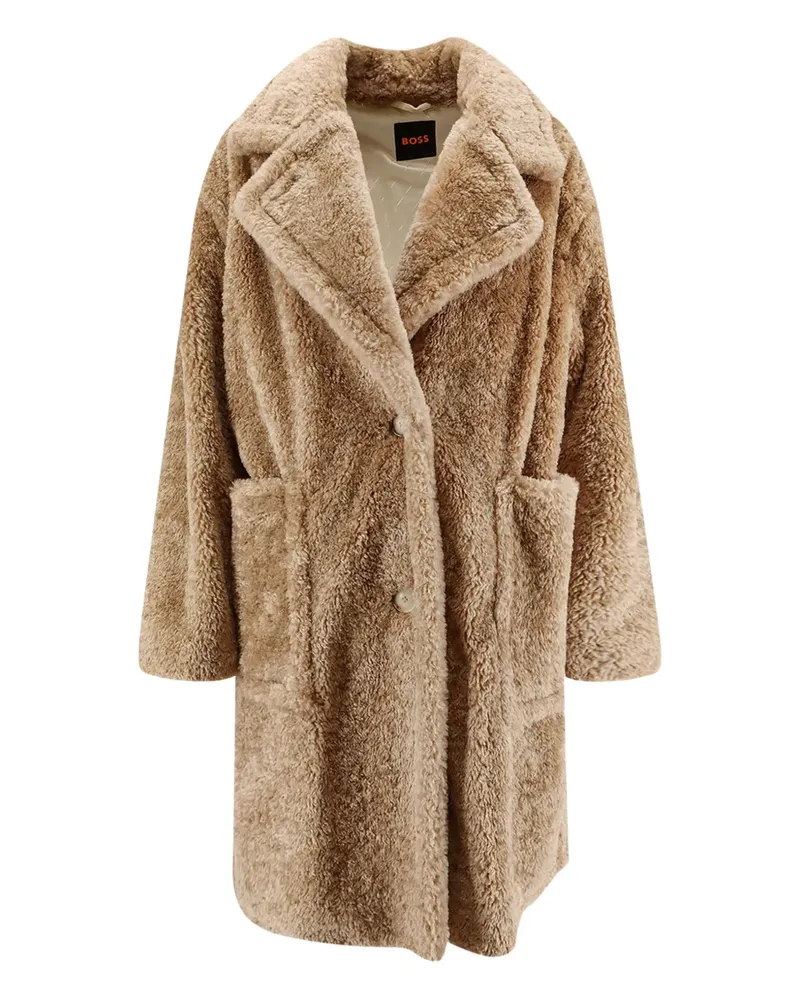 HUGO BOSS button-front faux-fur coat - Nude Nude